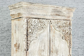 Antique Indian Hand Mughal Carved Solid Wooden Cabinet 2 Door Whitewash 100x43x190cm A009